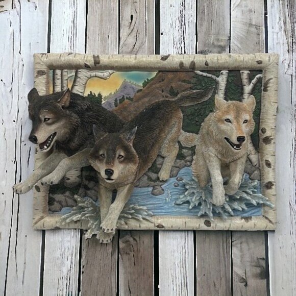 Rare Bradford Exchange "The Force of Nature Living Print" 3D Wolves Wall Art - Picture 3 of 14